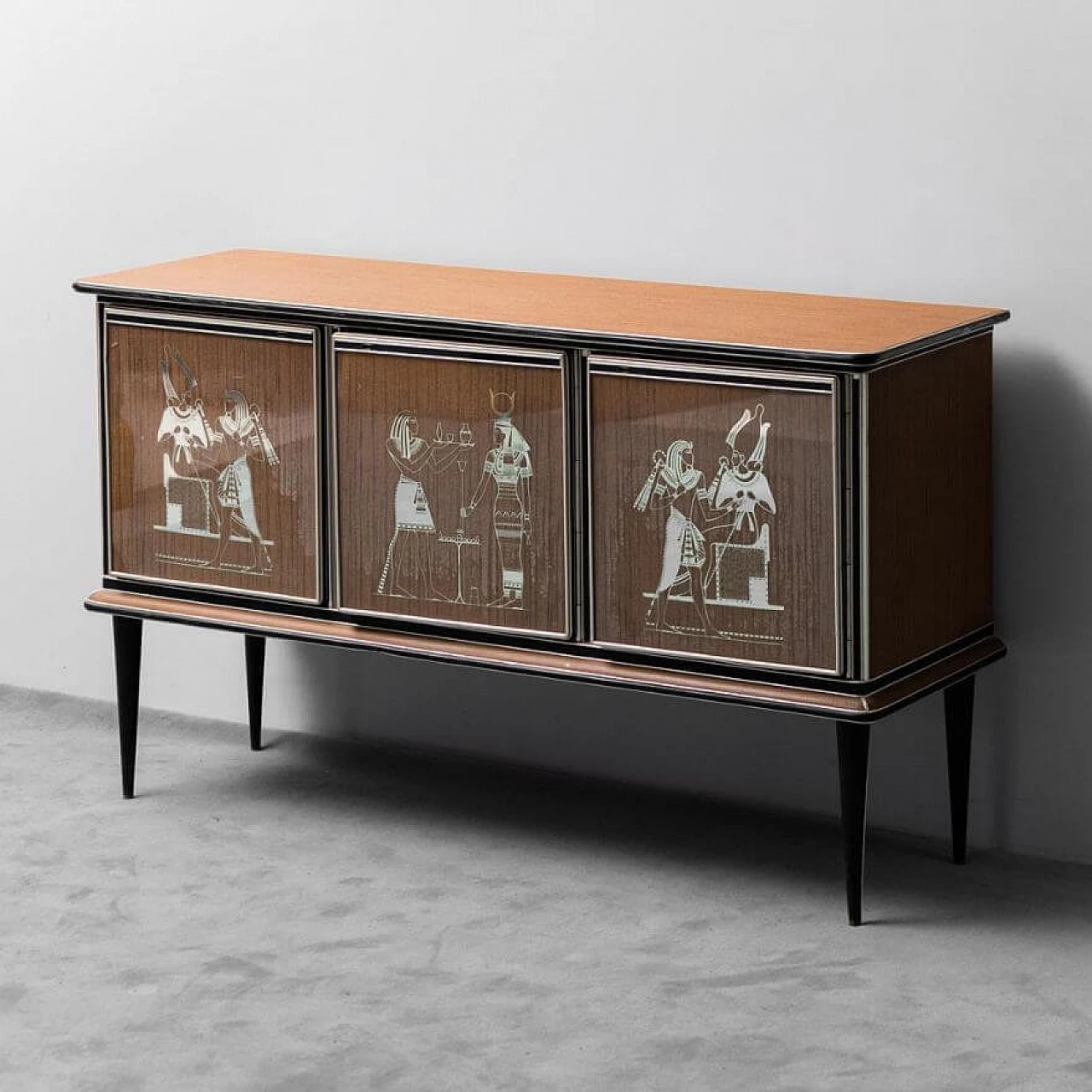 Wood and metal sideboard with skai feet by Umberto Mascagni, 1950s 1