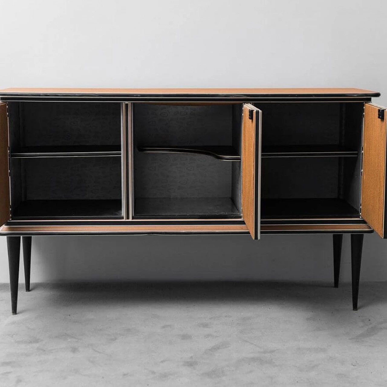 Wood and metal sideboard with skai feet by Umberto Mascagni, 1950s 2