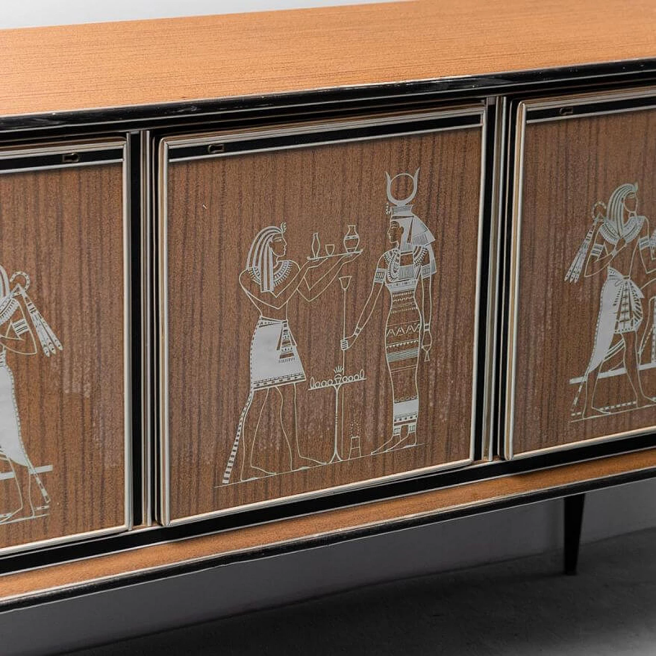 Credenza in legno e metallo con piedi in skai di Umberto Mascagni, anni '50 4