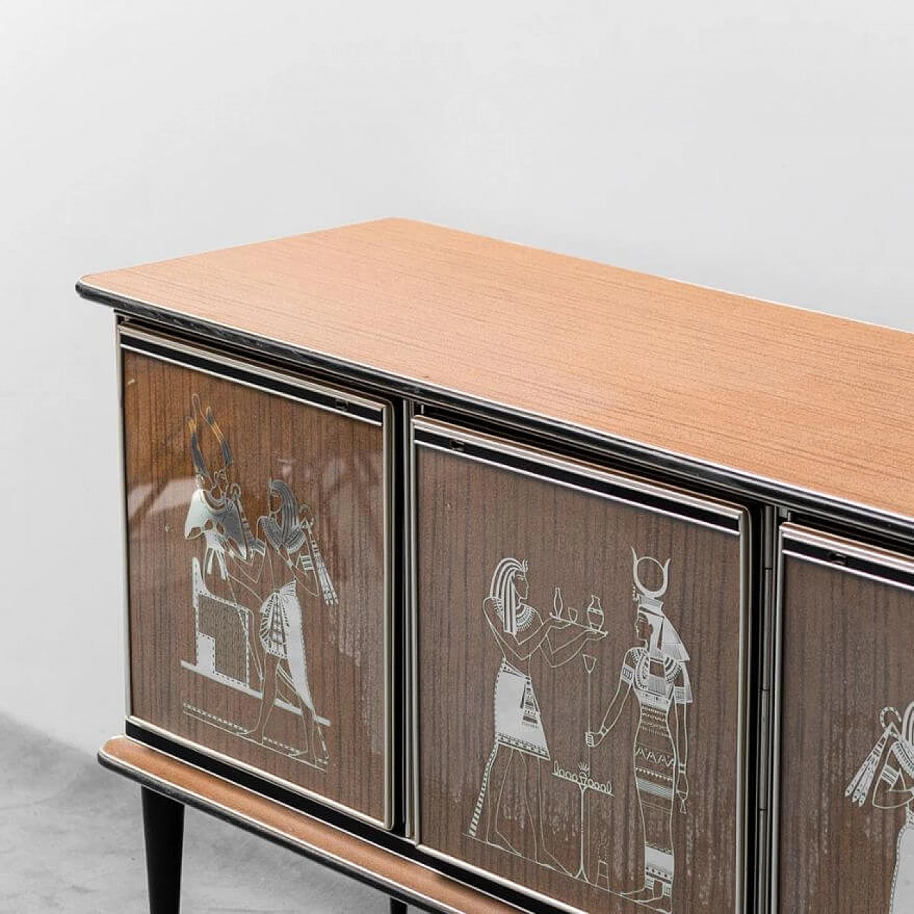 Wood and metal sideboard with skai feet by Umberto Mascagni, 1950s 11