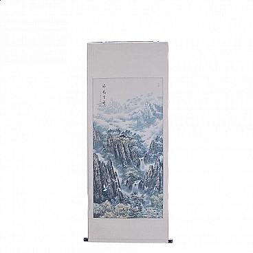 Kakejiku giapponese, dipinto su carta raffigurante un panorama montano, metà '900
