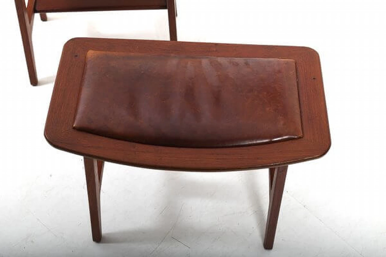 Pair of Danish solid teak and brown leather stools, 1960s 4