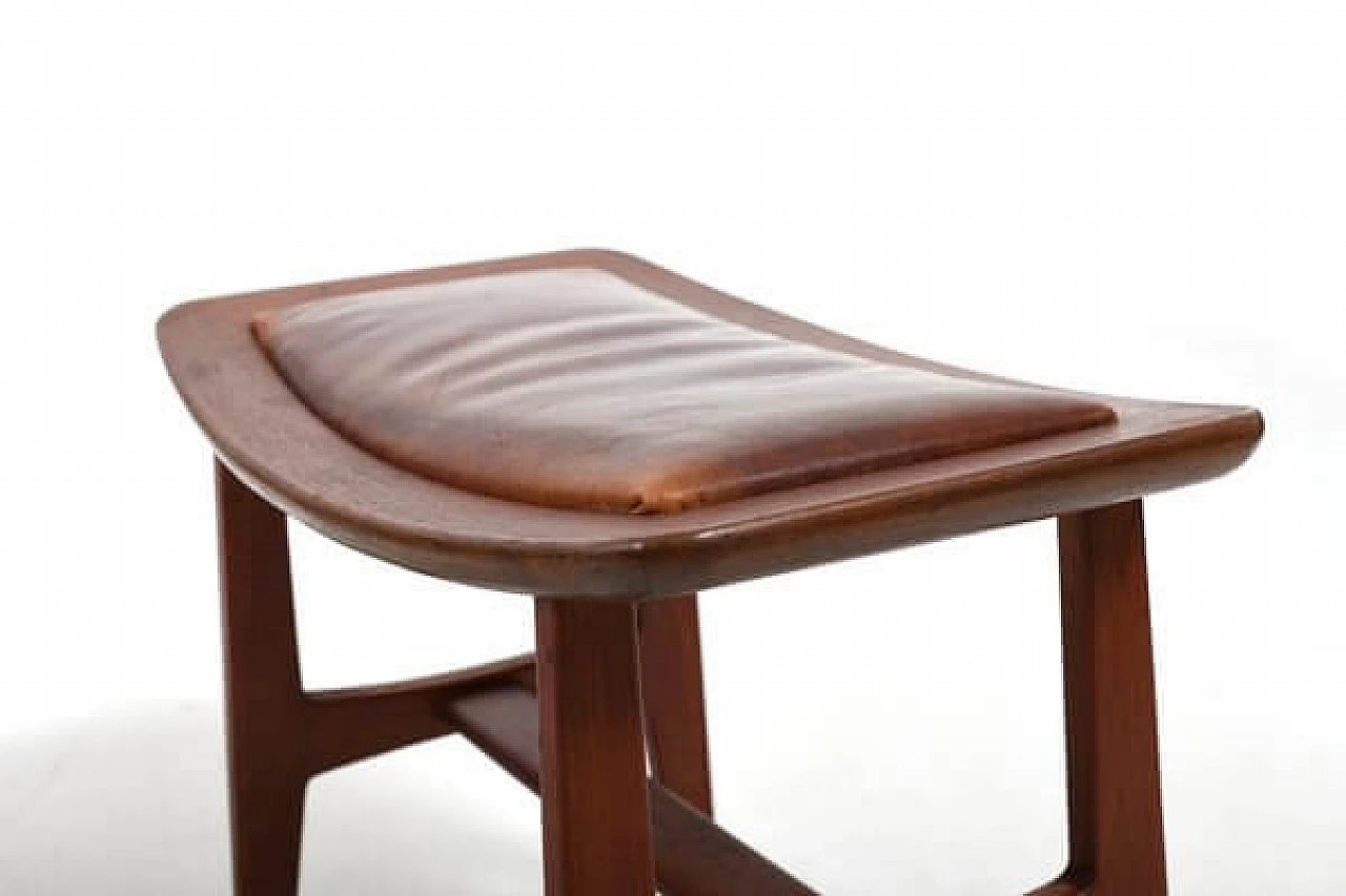 Pair of Danish solid teak and brown leather stools, 1960s 6