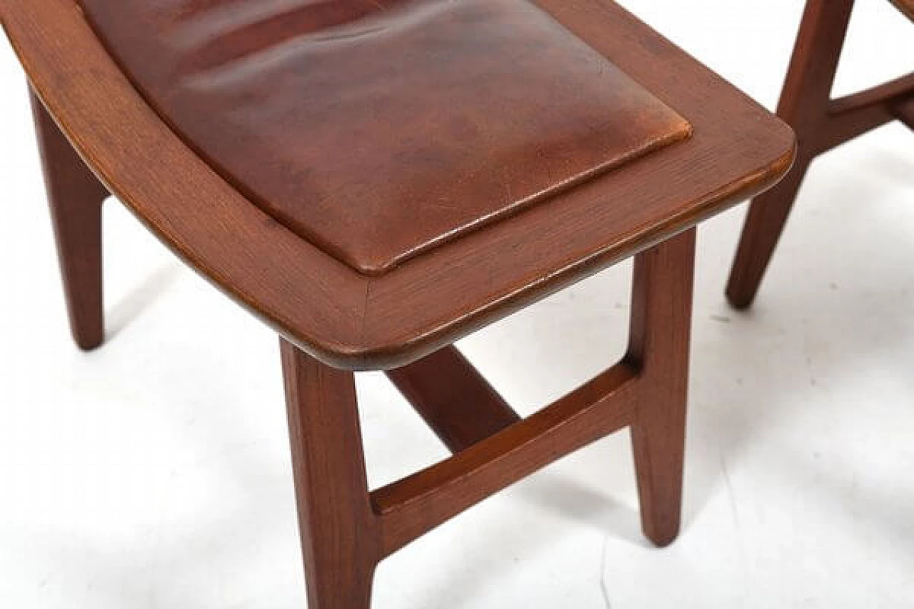 Pair of Danish solid teak and brown leather stools, 1960s 7