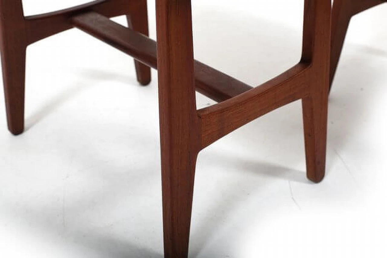 Pair of Danish solid teak and brown leather stools, 1960s 9