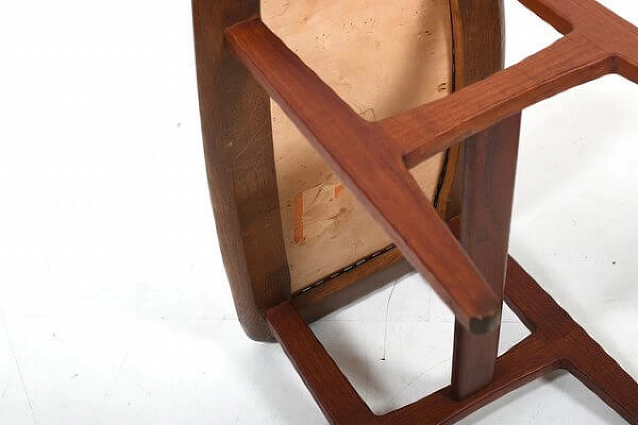 Pair of Danish solid teak and brown leather stools, 1960s 11