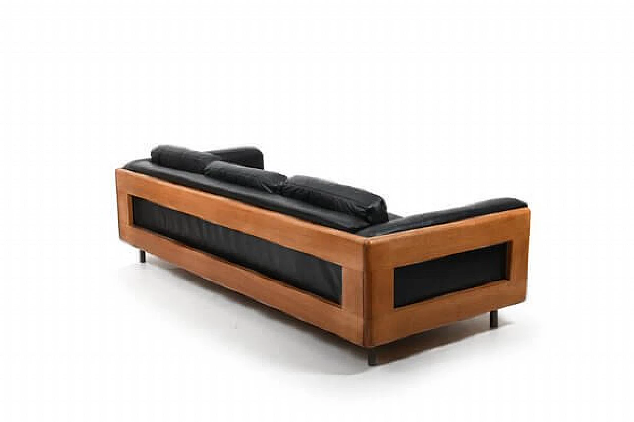Danish solid oak and black leather sofa, 1960s 2
