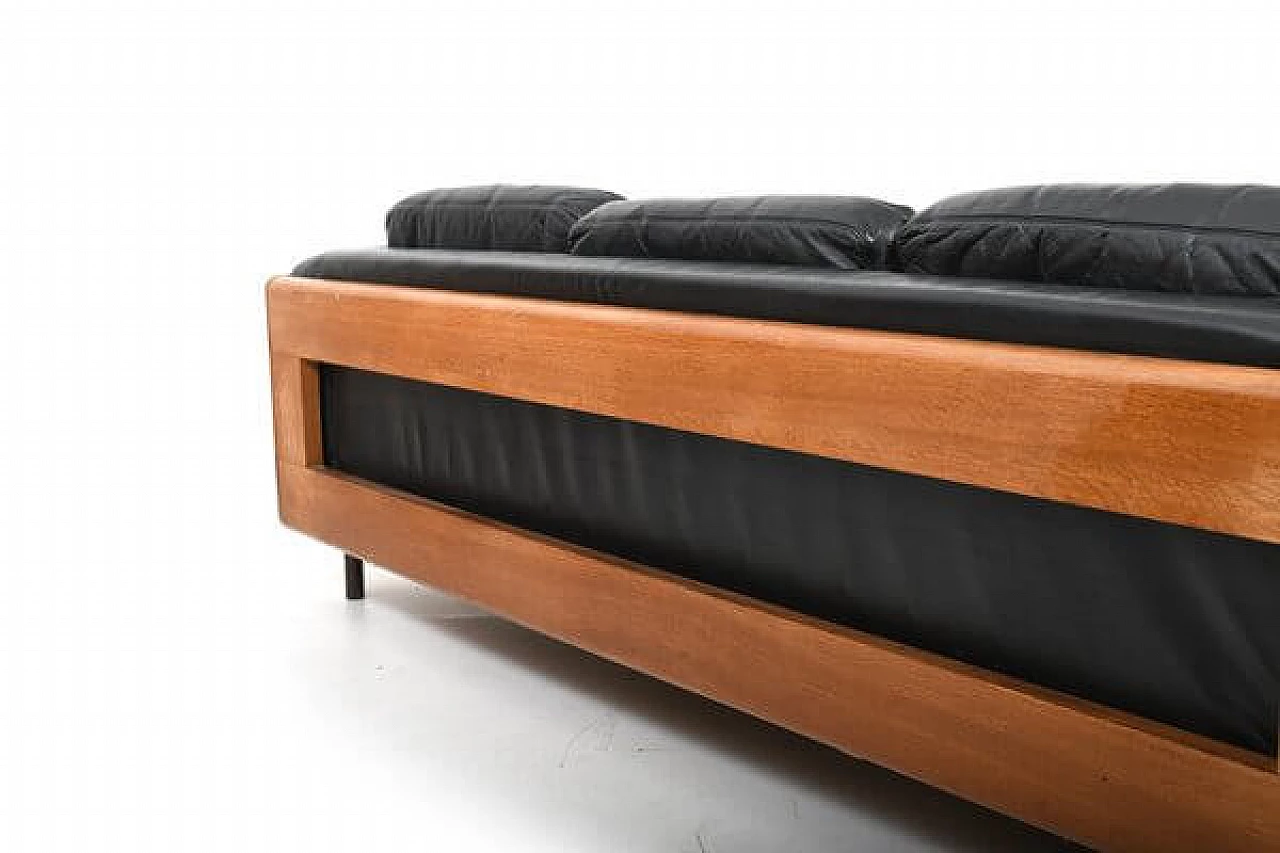 Danish solid oak and black leather sofa, 1960s 8
