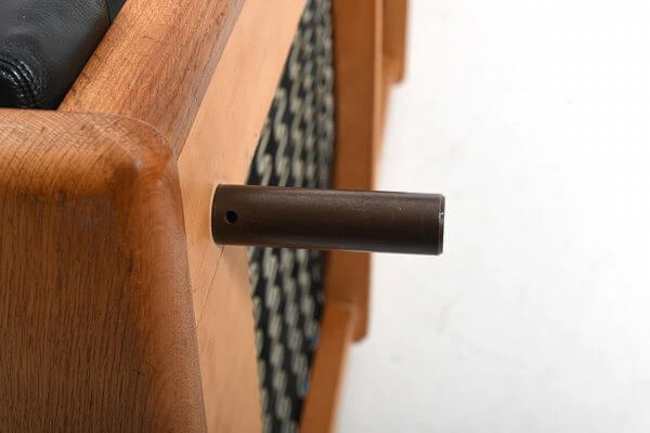 Danish solid oak and black leather sofa, 1960s 11