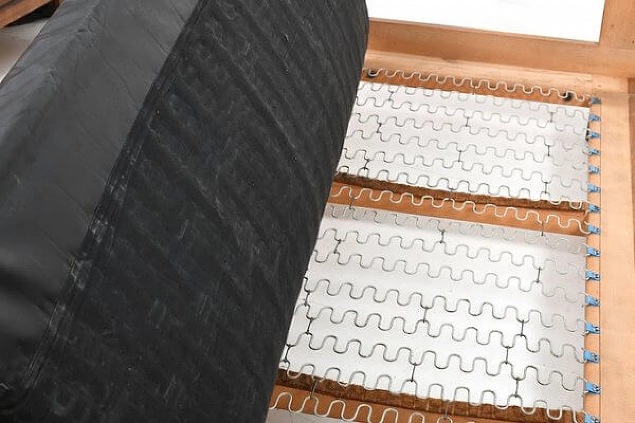 Danish solid oak and black leather sofa, 1960s 12