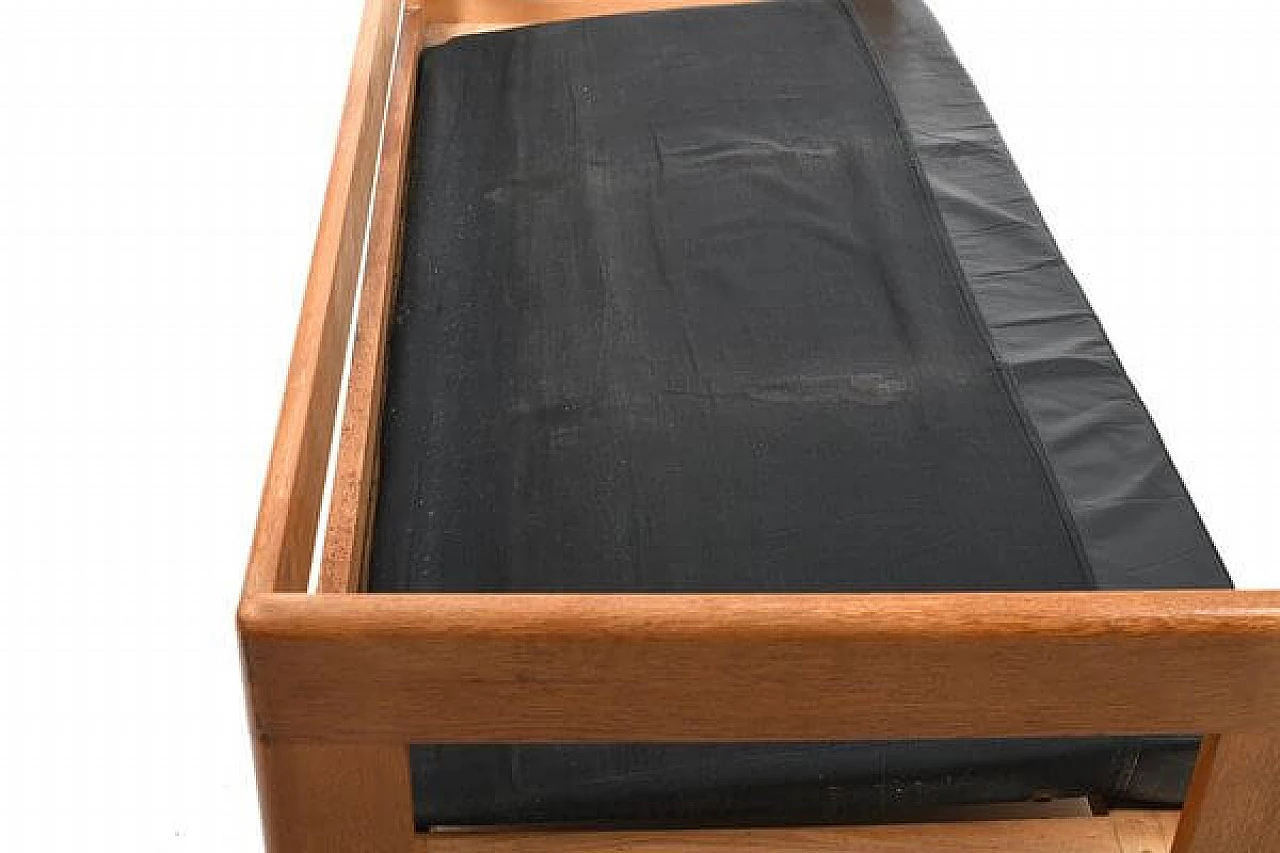 Danish solid oak and black leather sofa, 1960s 13