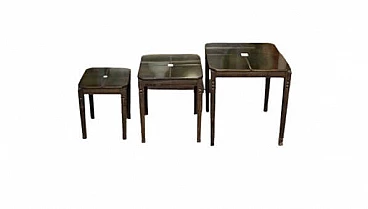3 stackable side tables in wood and acrylic glass, 1980s