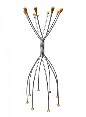 Octopus steel and wood coat stand by Zanotta, 1990s