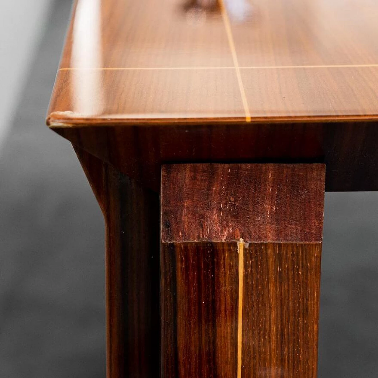 Square wooden dining table with metal details, 1970s 2