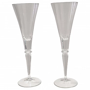 Pair of transparent crystal flutes attributed to Baccarat, 1930s