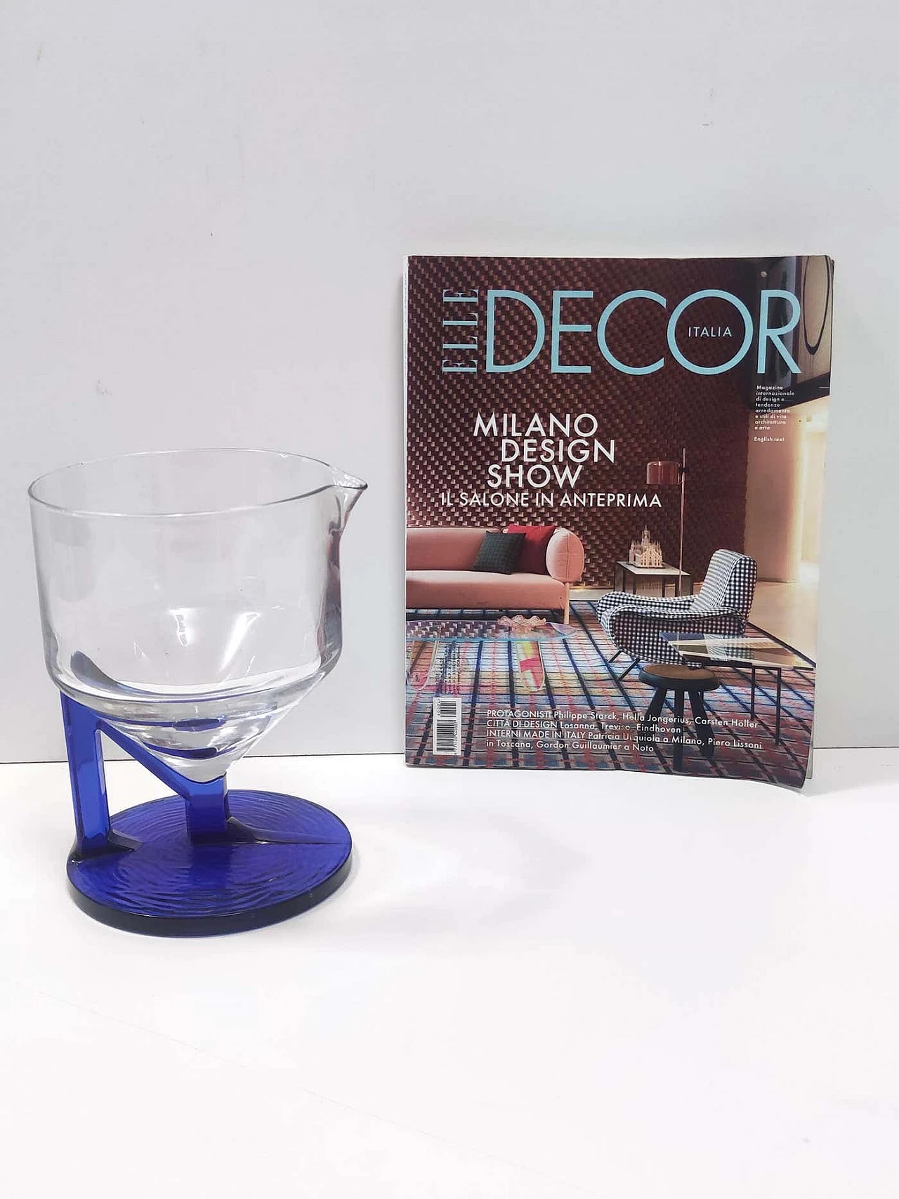 Brocca in vetro trasparente e blu, anni '70 6