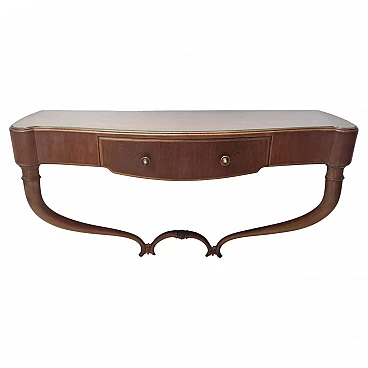 Wall console table in walnut and glass attributed to Guglielmo Ulrich, 1940s