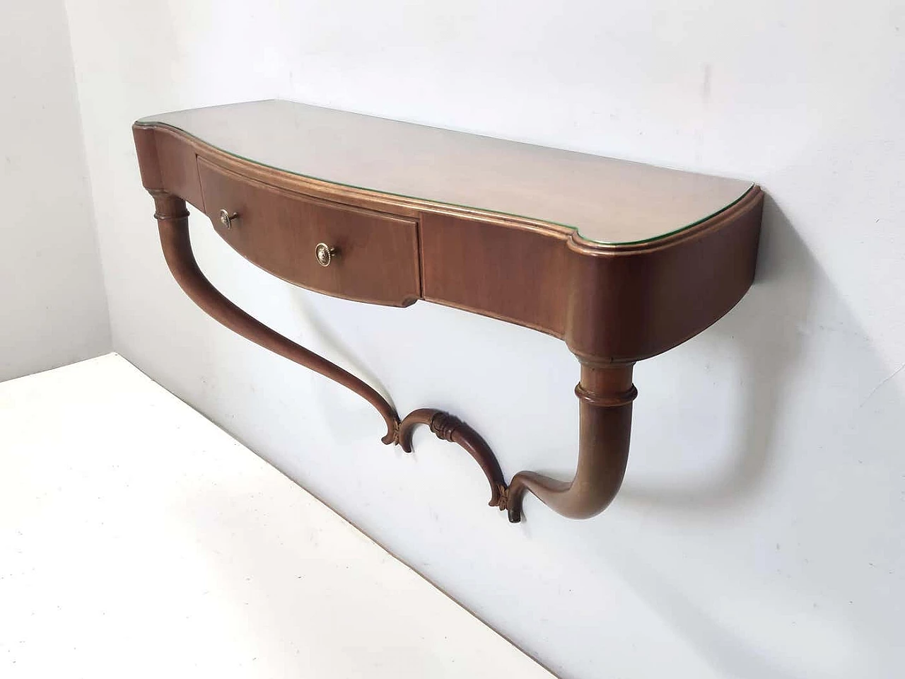 Wall console table in walnut and glass attributed to Guglielmo Ulrich, 1940s 3