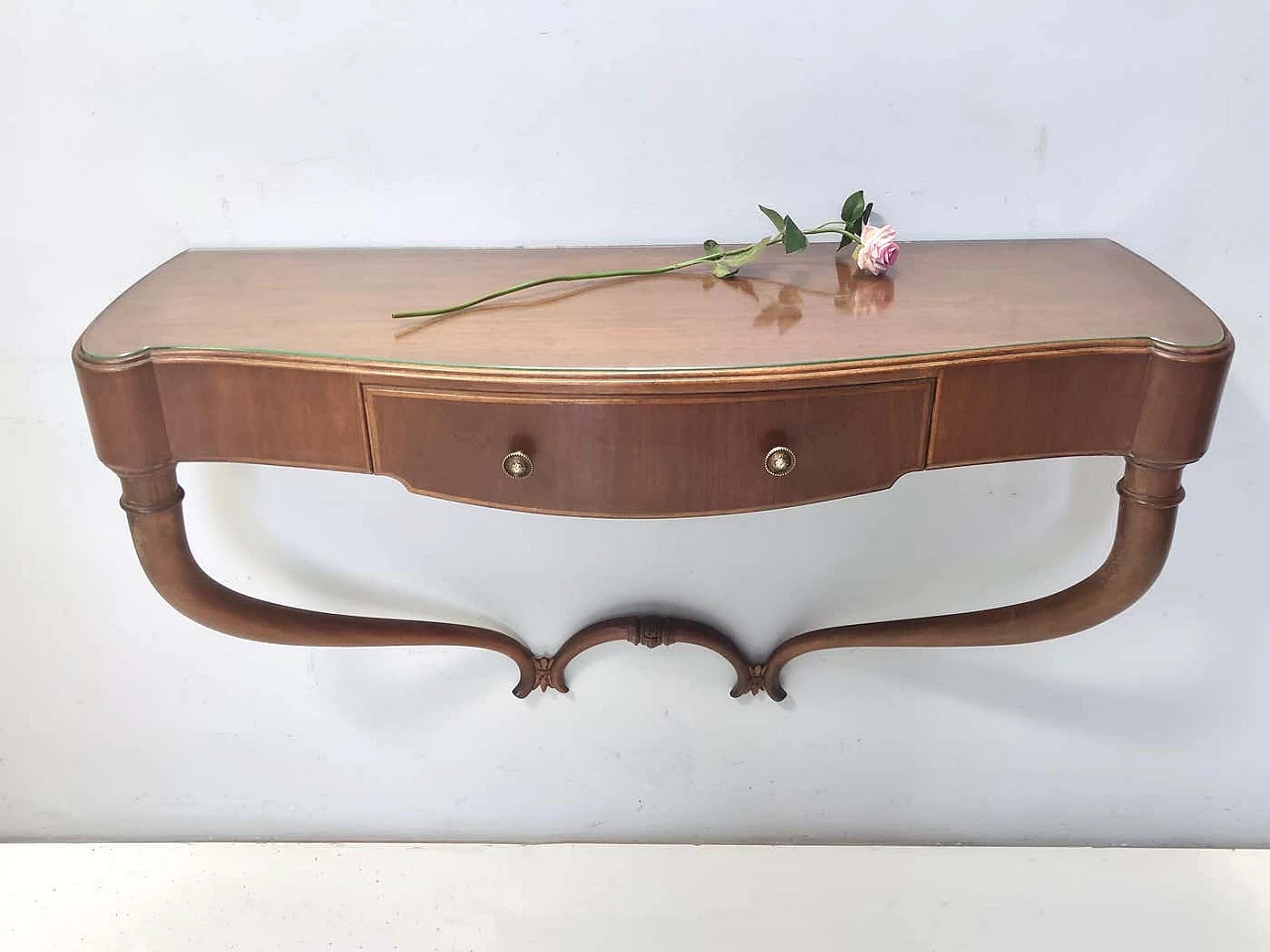 Wall console table in walnut and glass attributed to Guglielmo Ulrich, 1940s 4