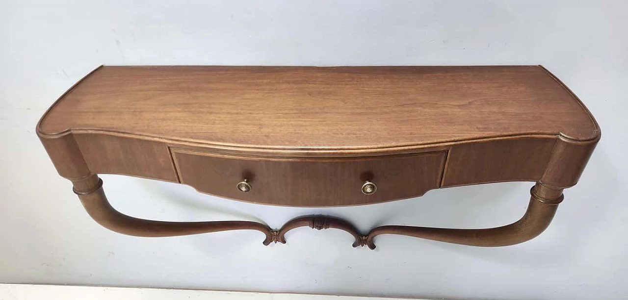 Wall console table in walnut and glass attributed to Guglielmo Ulrich, 1940s 5