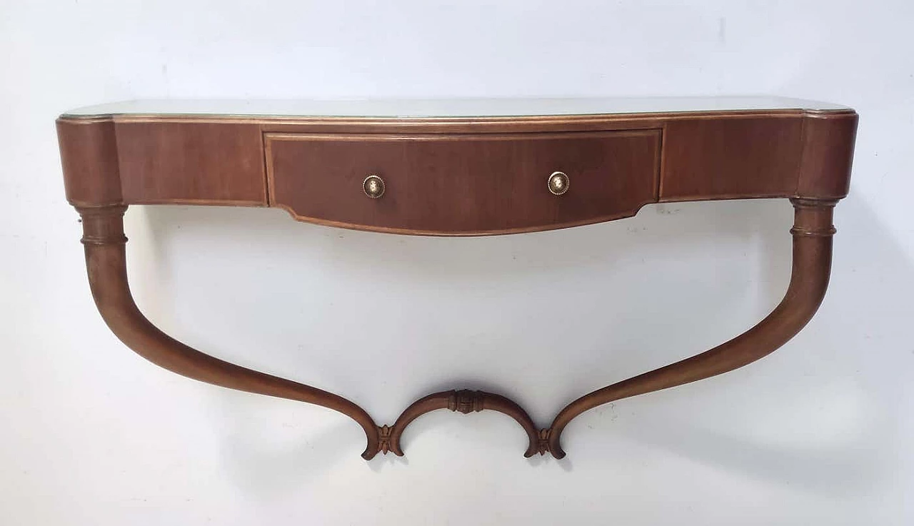 Wall console table in walnut and glass attributed to Guglielmo Ulrich, 1940s 9