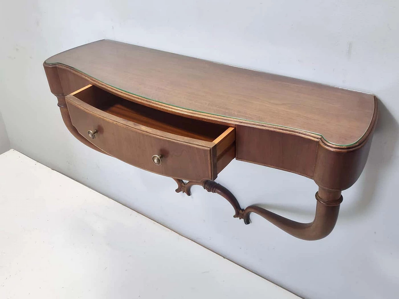 Wall console table in walnut and glass attributed to Guglielmo Ulrich, 1940s 12