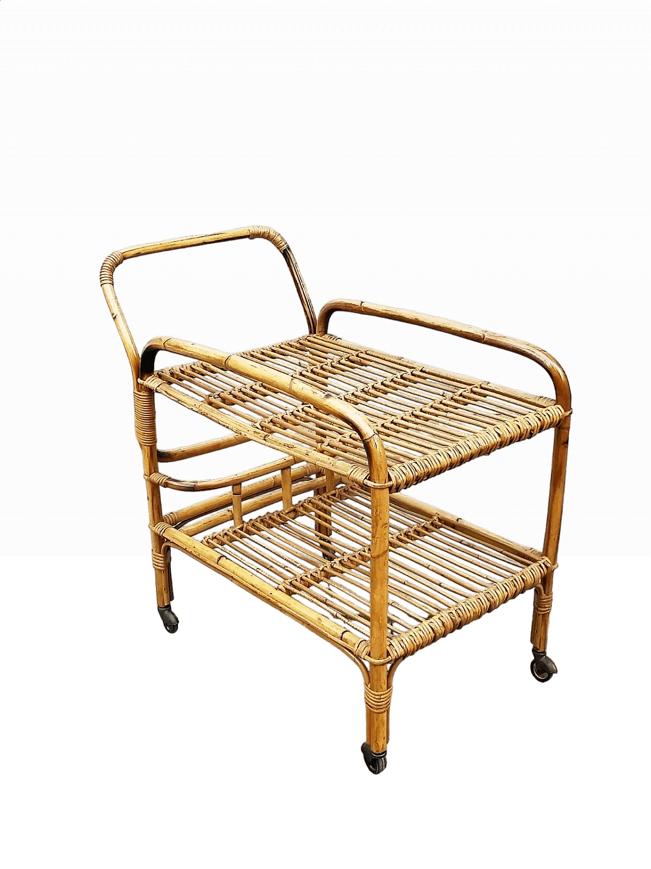 Bamboo, malacca and reed bar cart, 1960s 7