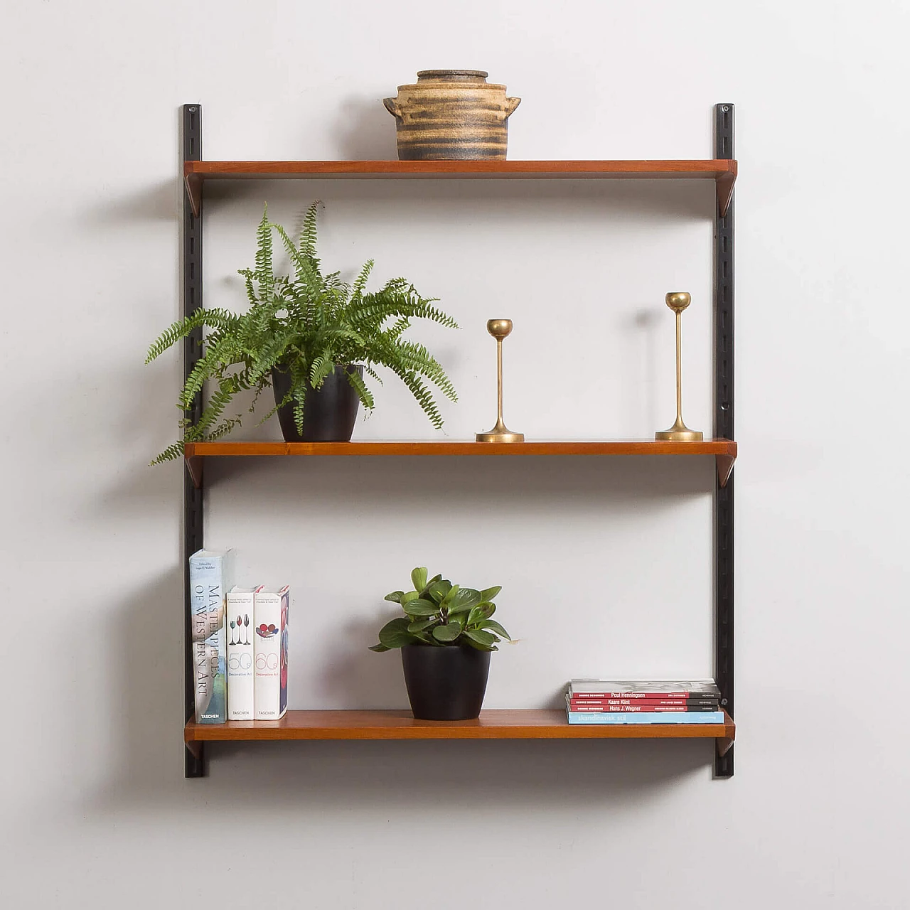 Teak wall bookcase with three shelves by Kai Kristiansen for FM Mobler, 1960s 1