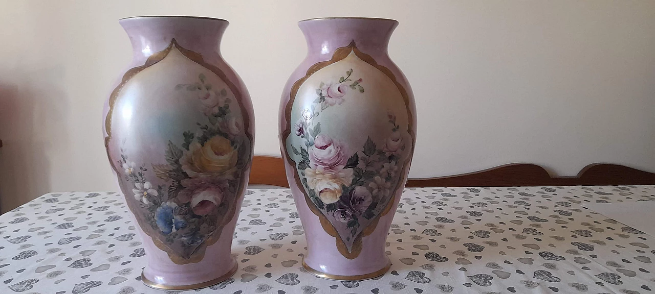 Pair of painted Limoges porcelain vases, early 20th century 1