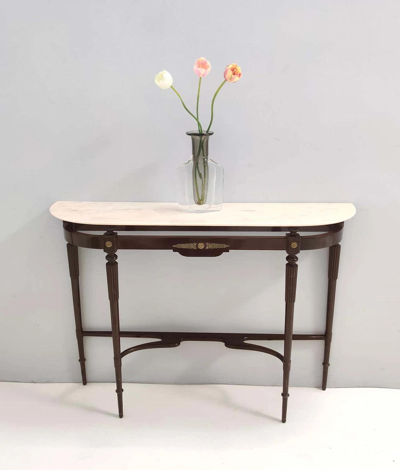 Beech console table with Portuguese pink marble top, 1960s 3