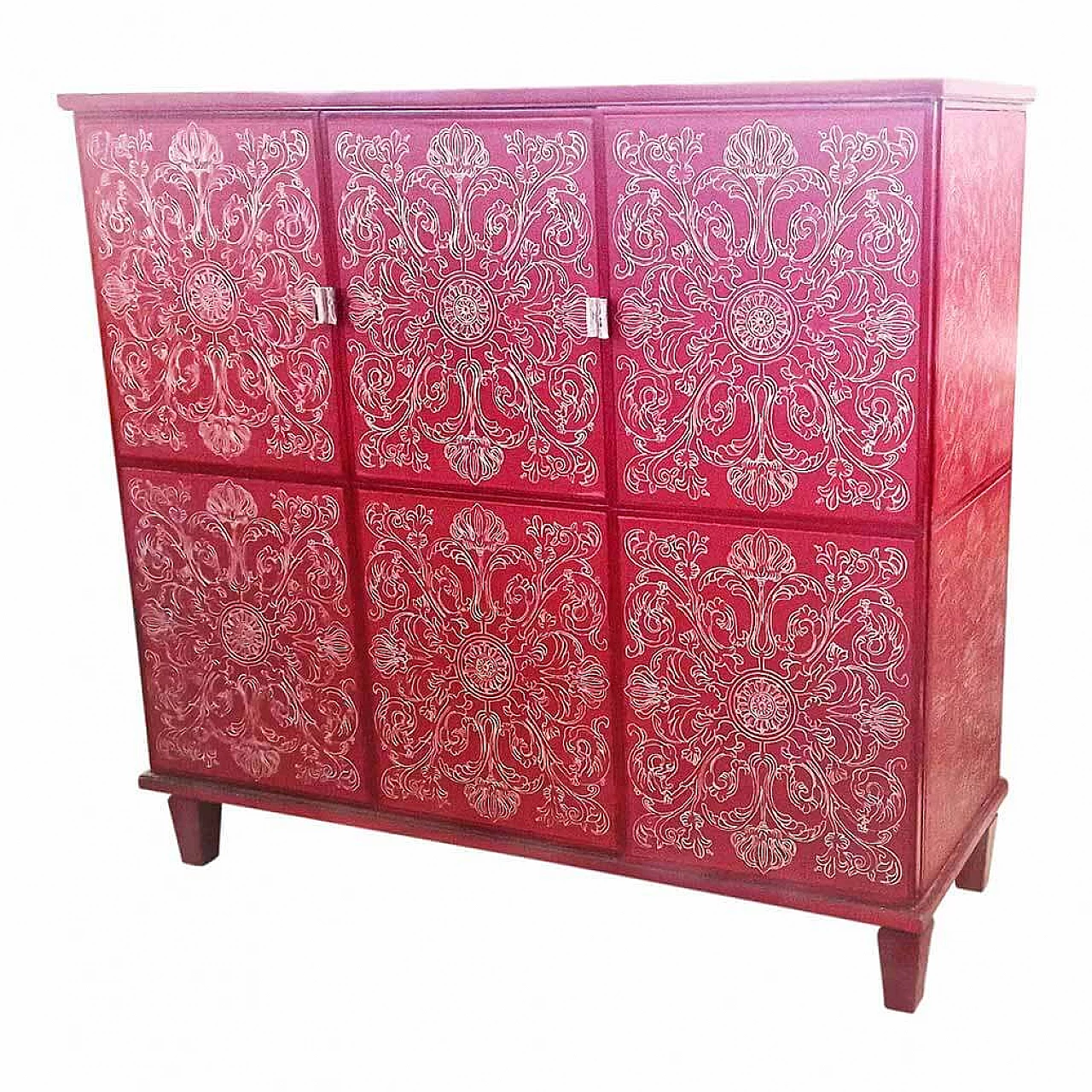Inlaid red lacquered wooden bar cabinet, 1980s 7
