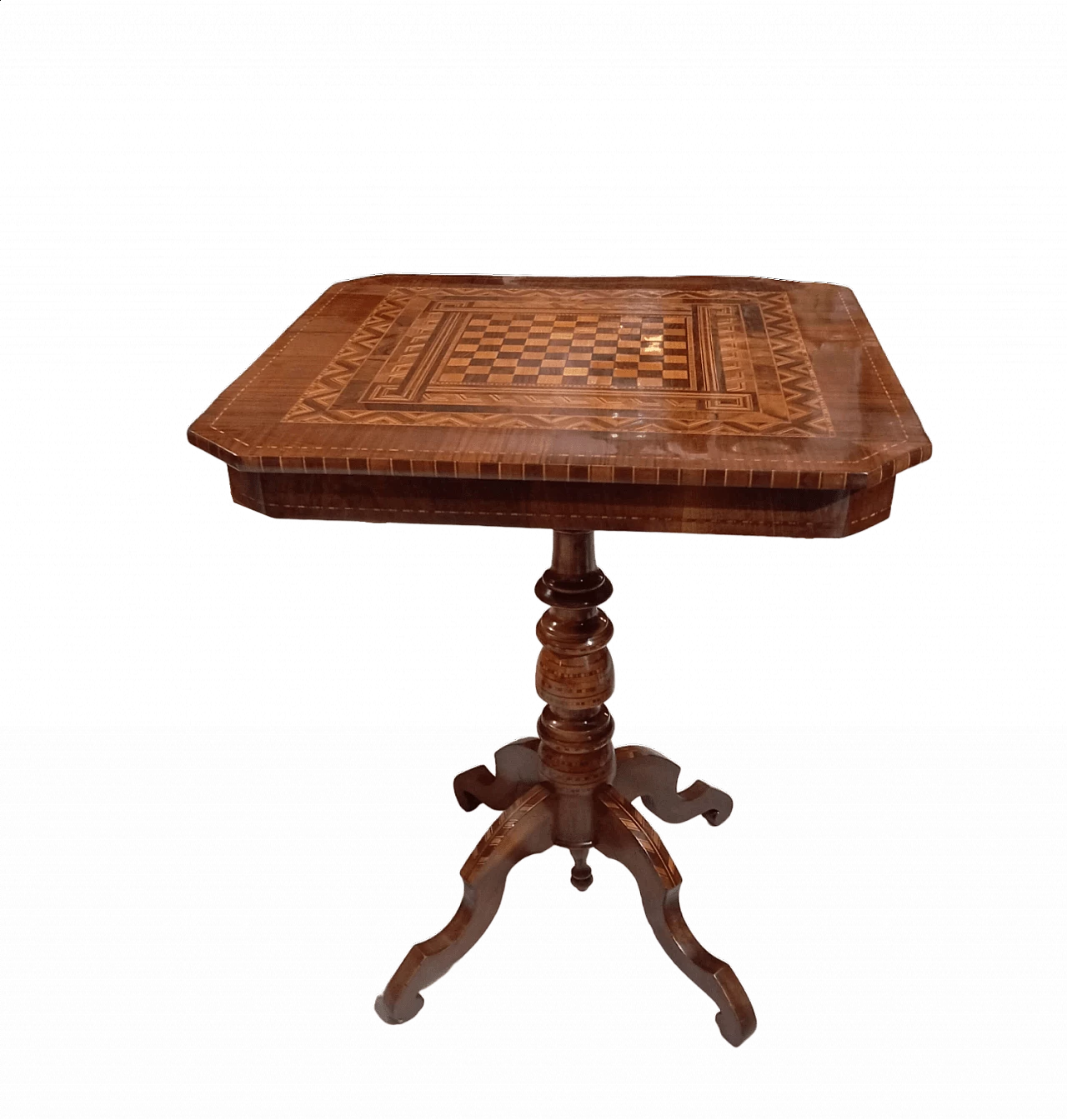 Tavolo sorrentino in legno con intarsio a scacchiera, '800 4