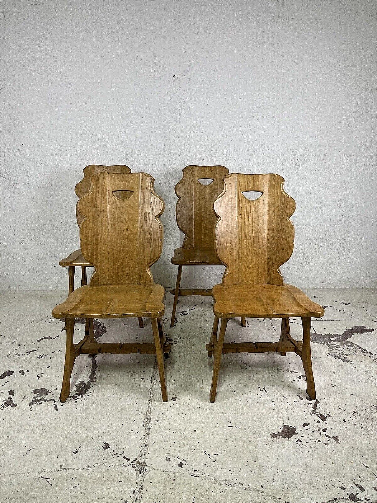 4 Carved wooden chairs, 1960s 1