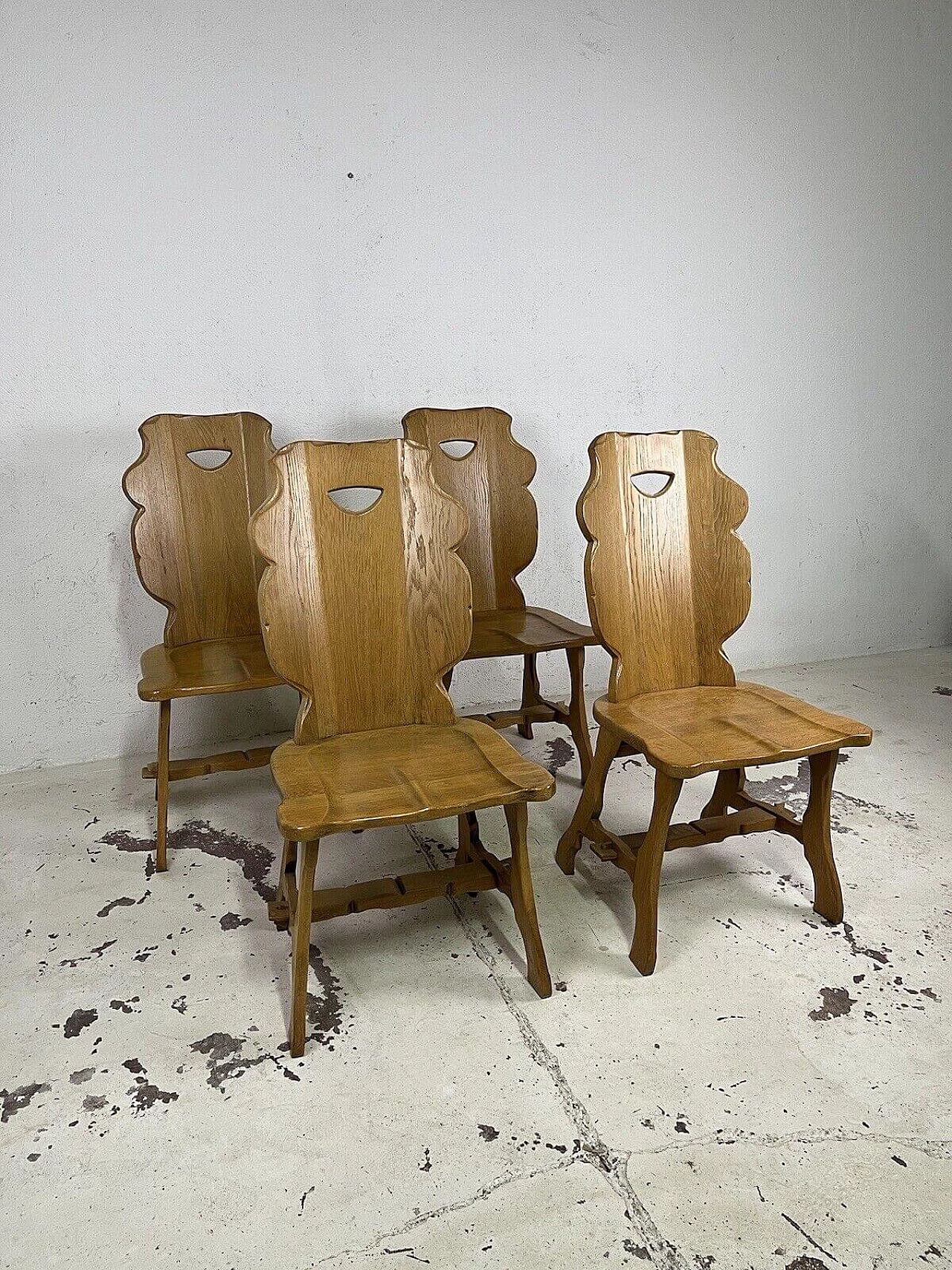 4 Carved wooden chairs, 1960s 2