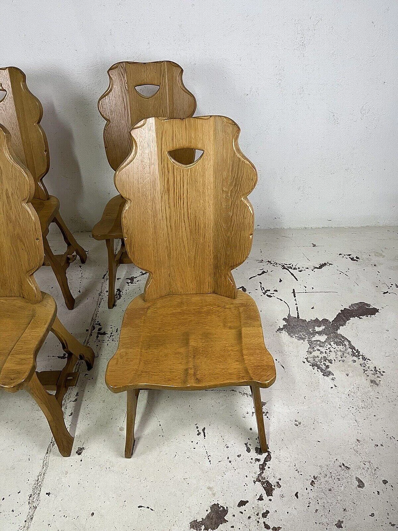 4 Carved wooden chairs, 1960s 3