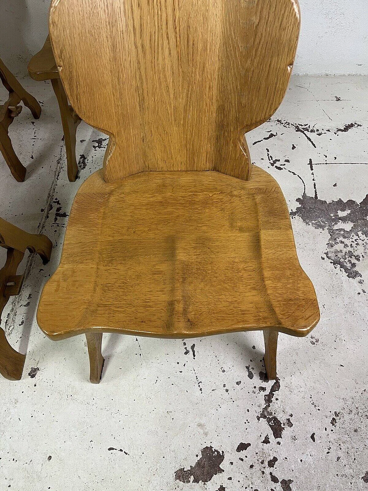 4 Carved wooden chairs, 1960s 4