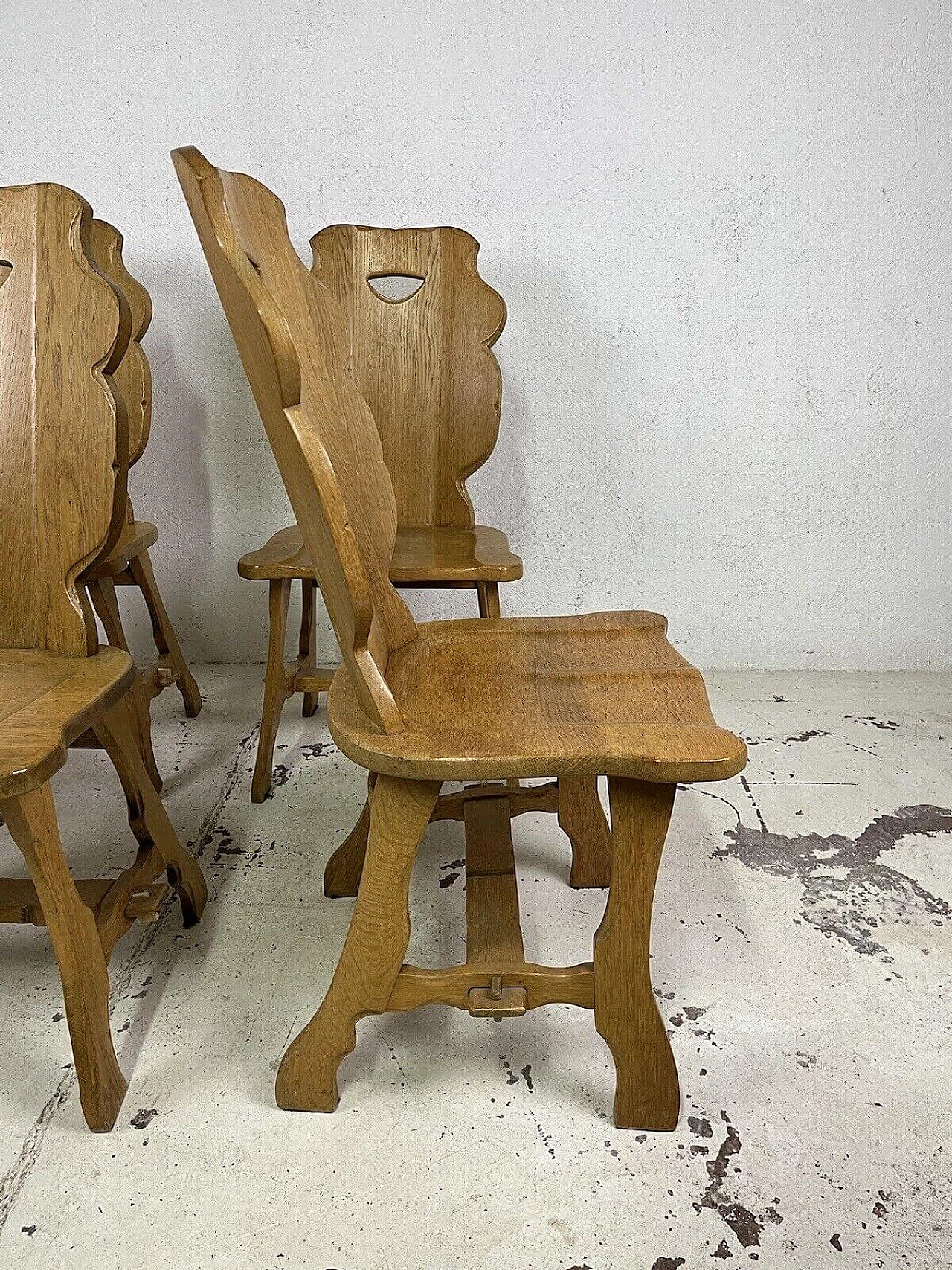 4 Carved wooden chairs, 1960s 7