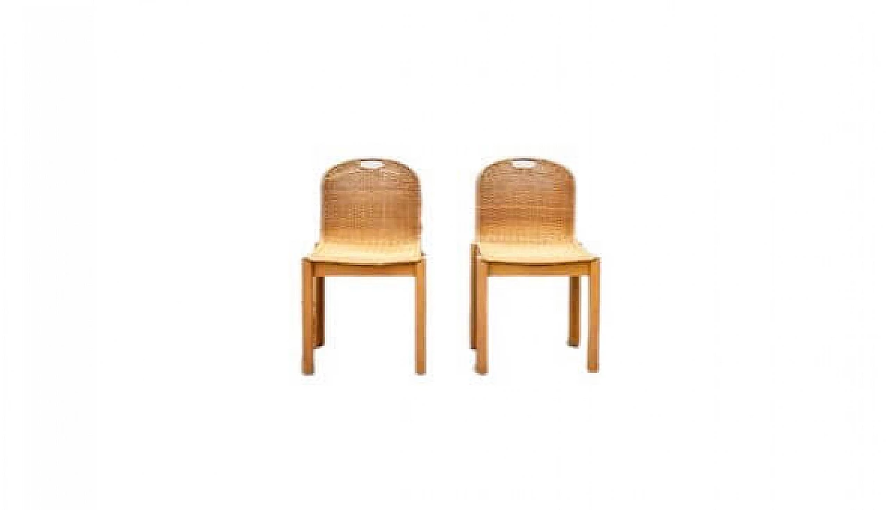 Pair of thatched and wooden chairs, 1960s 11