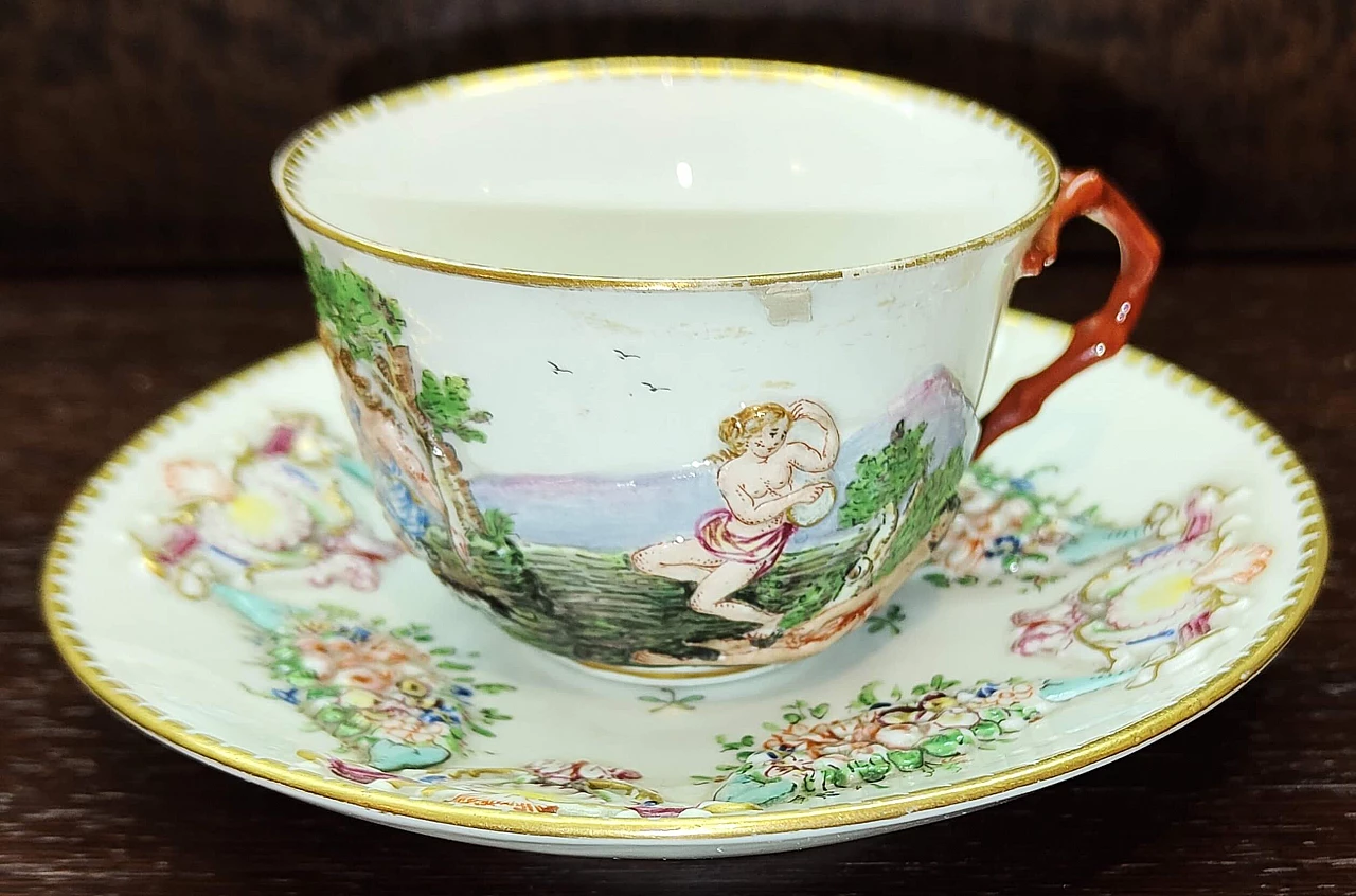 Capodimonte porcelain cup and saucer with mythological motif by Ginori, 19th century 1
