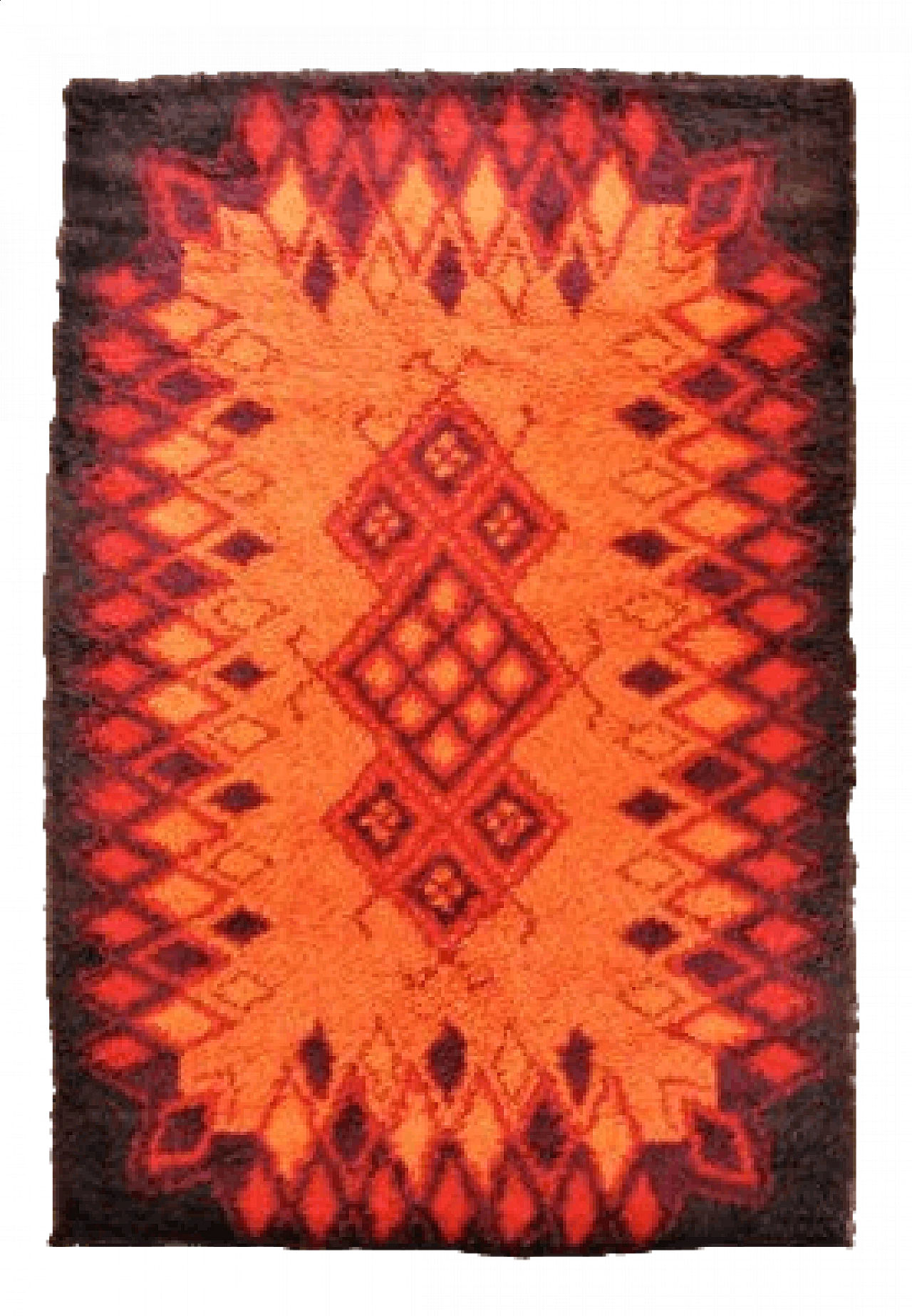 Wool rug in red and orange, 1970s 4