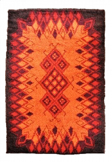 Wool rug in red and orange, 1970s