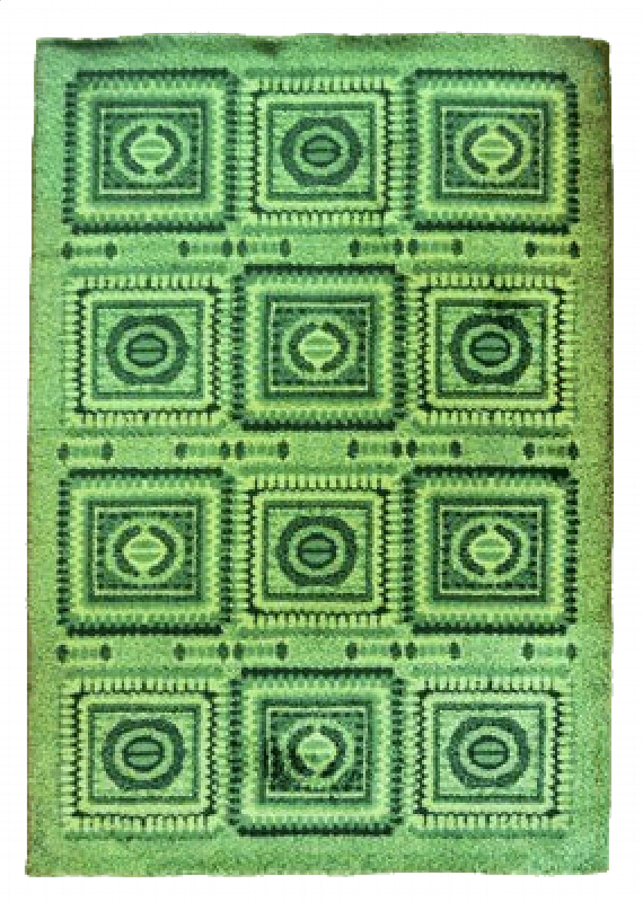 Vintage Green wool carpet with mosaic design, 1970s 4