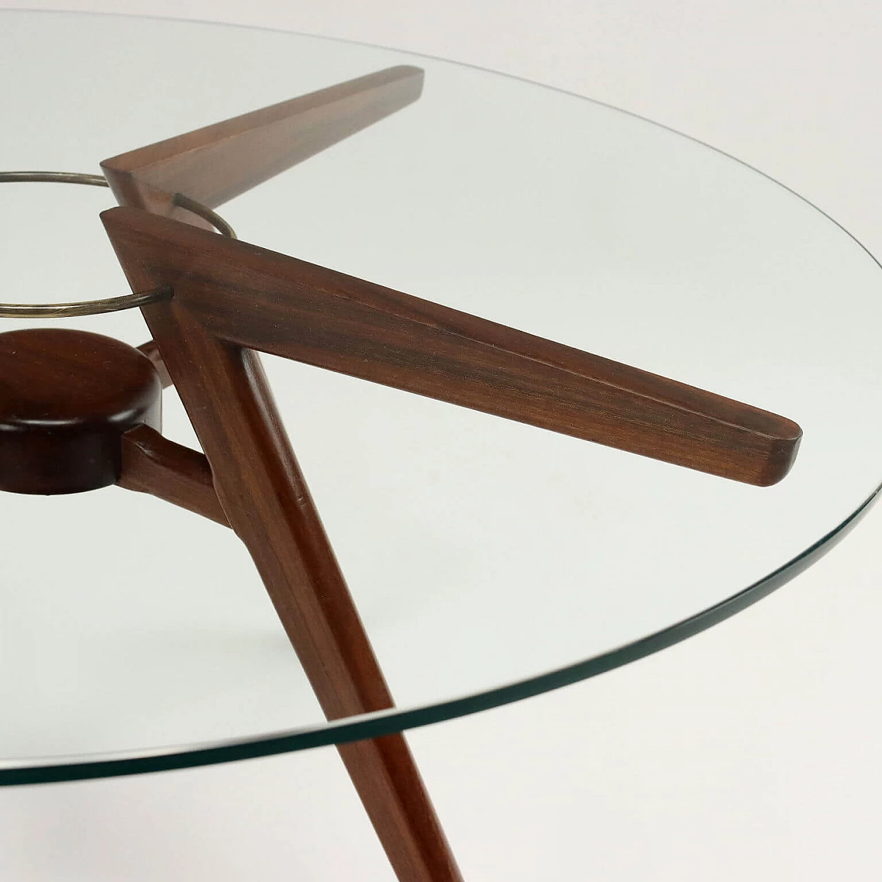 Argentinian stained beech, brass and glass coffee table, 1950s 6