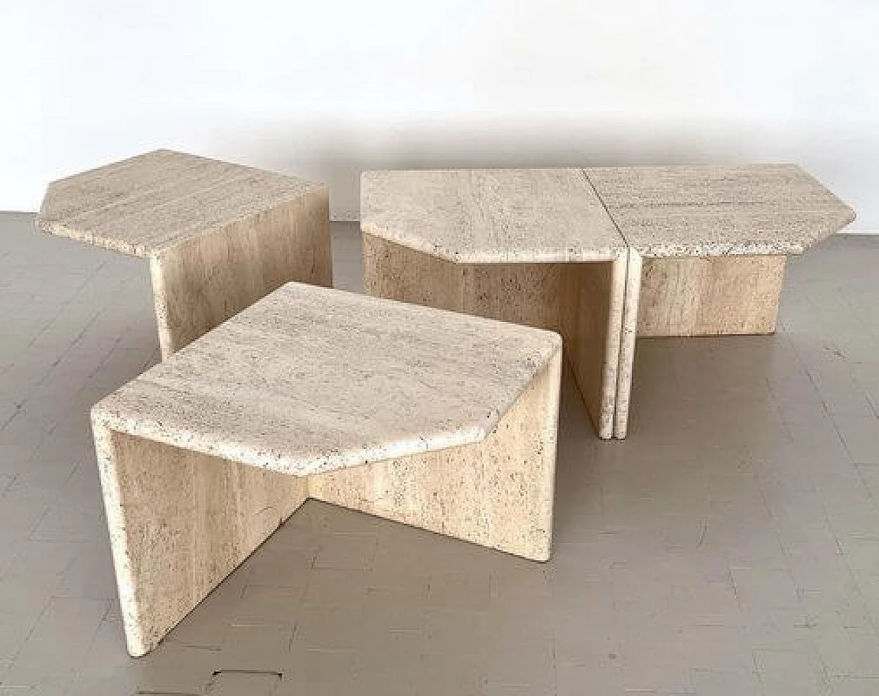4 Tavolini modulari in travertino, anni '70 11