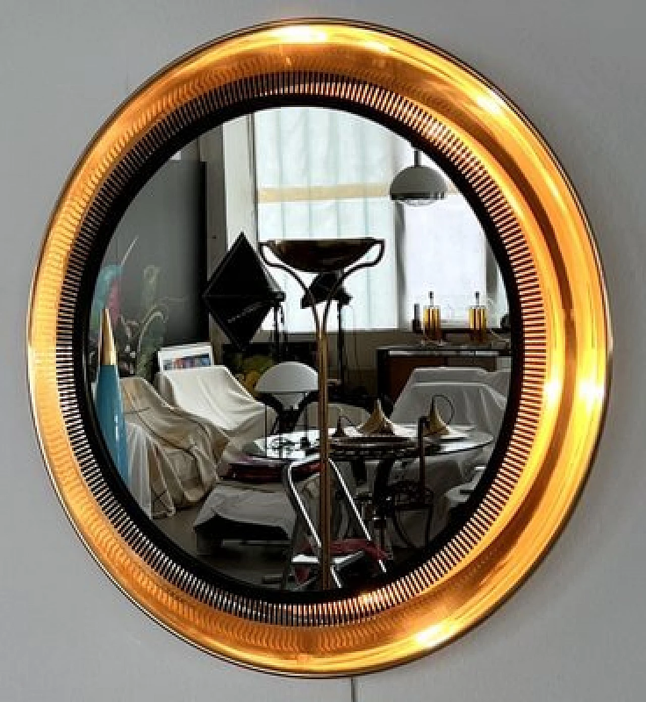 Specchio in ottone con luci di Vereinigte Werkstätten Collection, anni '70 5