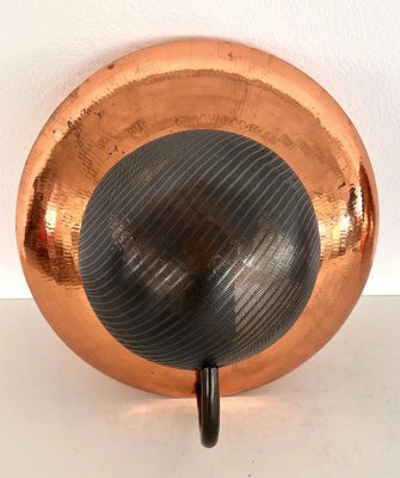 Pair of hammered copper and black perforated metal wall lights, 1970s 3