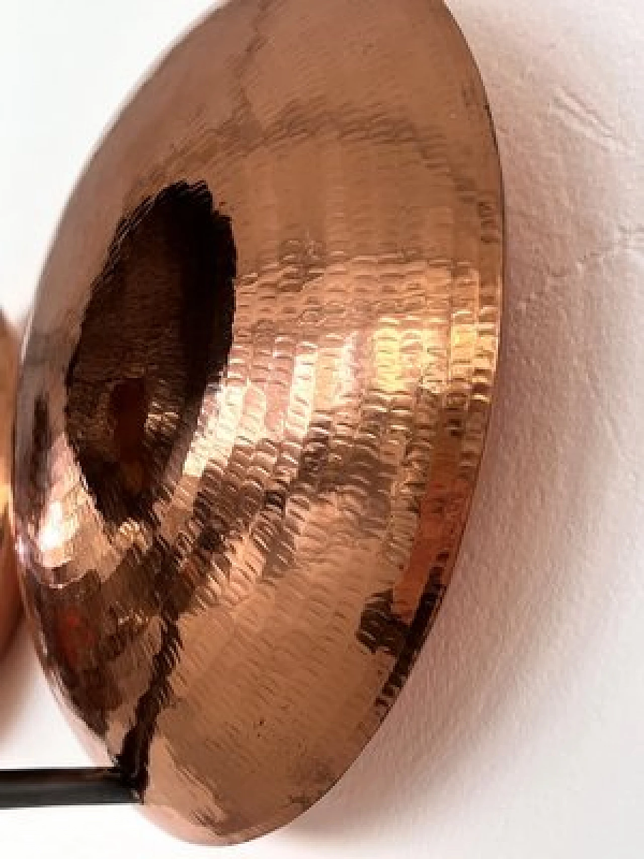 Pair of hammered copper and black perforated metal wall lights, 1970s 8
