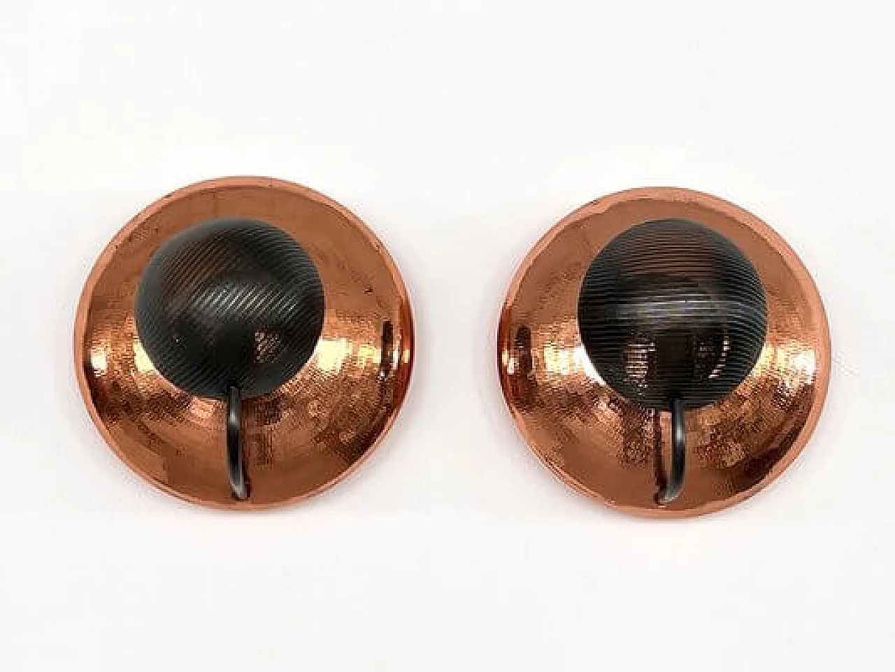 Pair of hammered copper and black perforated metal wall lights, 1970s 15