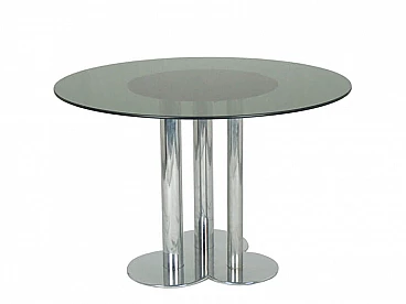 Trufflio table with chrome base and smoked glass top by Sergio Asti for Poltronova, 1969