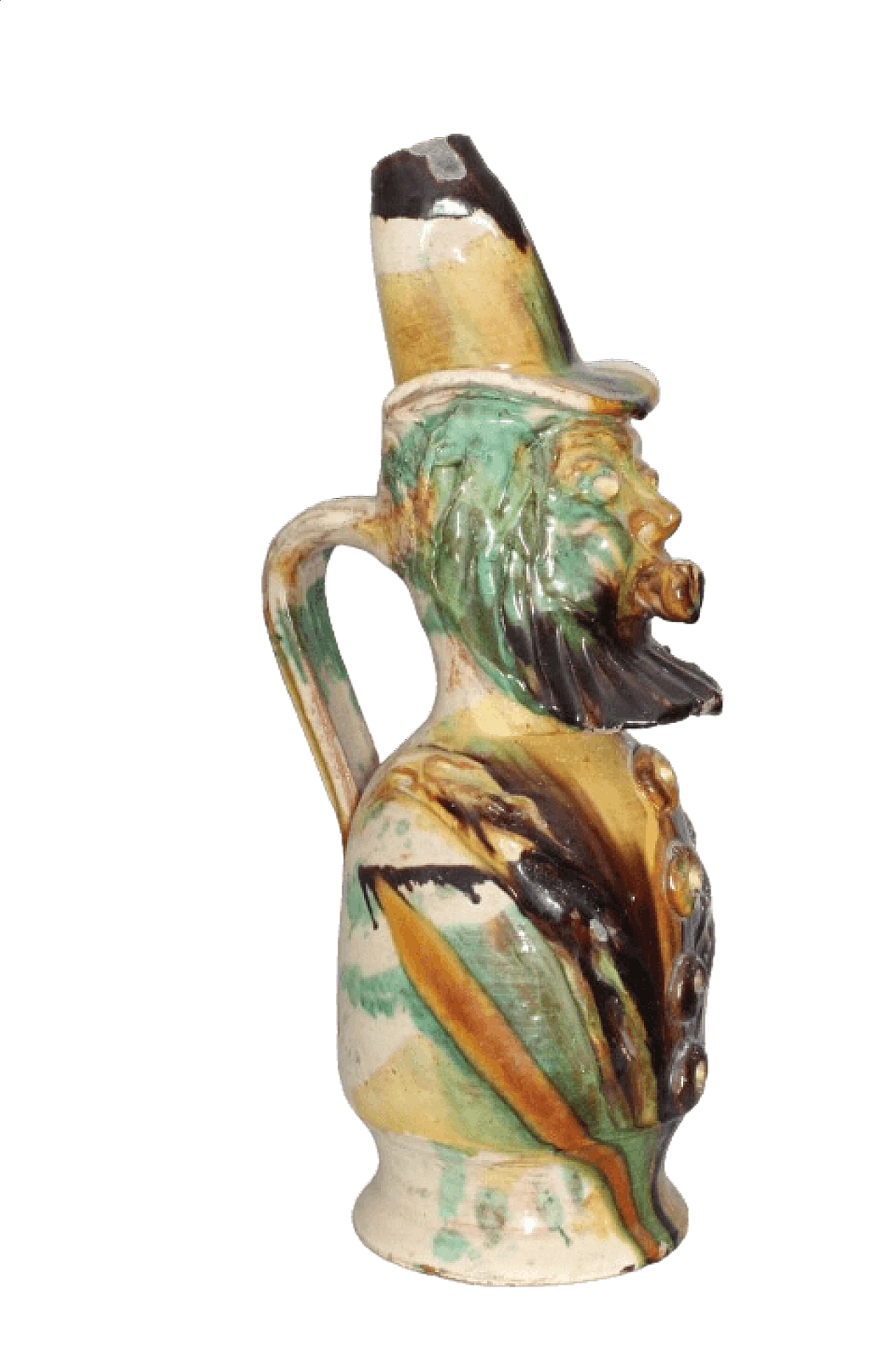 Brocca in maiolica Seminara Calabria con figura antropomorfa, inizio '900 12
